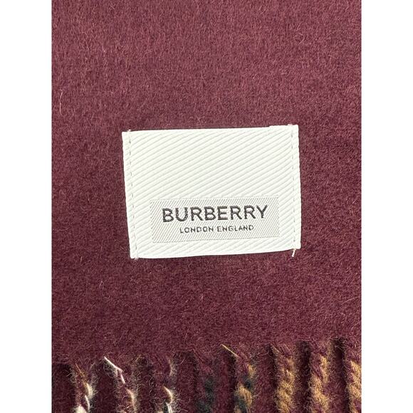 BURBERRY Cashmere Giant Check Fringe Scarf Birch Brown - Picture 8 of 9